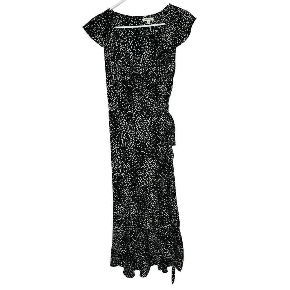 Max Studio Black Cream Pink Wrap Ruffle Maxi Dress